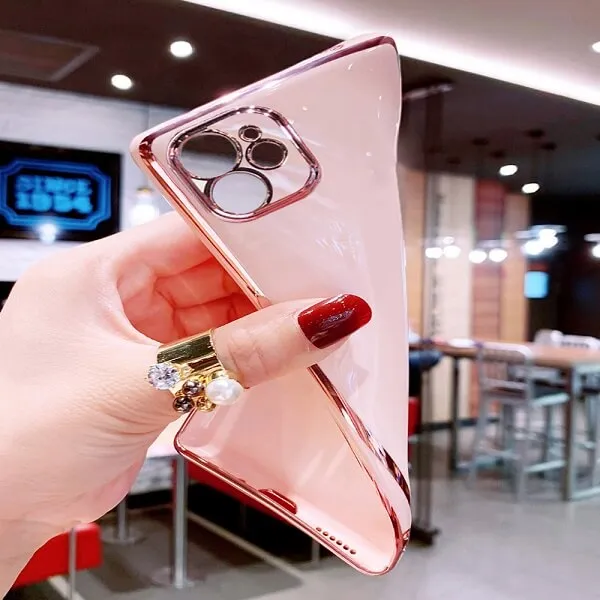 For Apple iPhone 12 Pro Max Ring Case Luxury Stream Plating Elegant Cover Case (Pink)