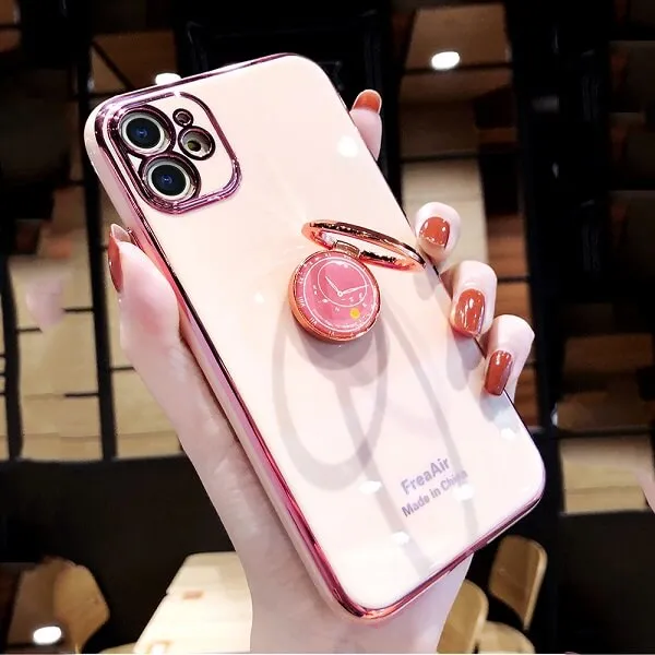For Apple iPhone 12 Pro Max Ring Case Luxury Stream Plating Elegant Cover Case (Pink)