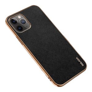 For Apple iPhone 12 Pro Max Soft Leather Shockproof Luxury Stream Plating Elegant Case Cover (Black)