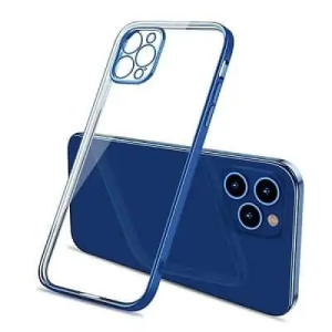 For Apple iPhone 12 Pro Smart Shockproof Luxury Stream Electro Plating Clear Elegant Case Cover (Blue)