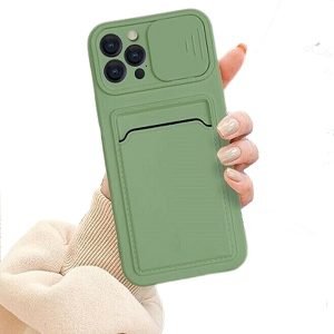 For Apple iPhone 12 Pro Smart Shockproof Slide Camera Protector Card Slots Wallet Case Cover (Green)