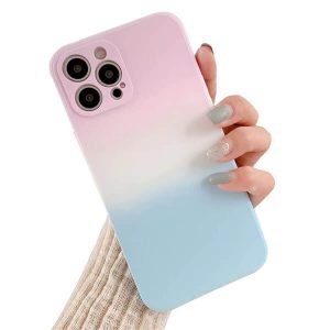 For Apple iPhone 12 Pro max Smart Shockproof Liquid Silicone Full Camera Protective Case Cover (Purple+Aqua)