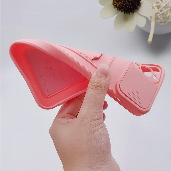 For Apple iPhone 12 Pro max Smart Shockproof Slide Camera Protector Card Slots Wallet Case Cover (Pink)