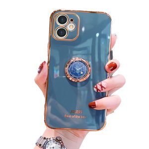 For Apple iPhone 12 Ring Case Luxury Stream Plating Elegant Cover Case (Grey)