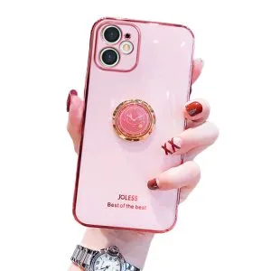 For Apple iPhone 12 Ring Case Luxury Stream Plating Elegant Cover Case (Pink)