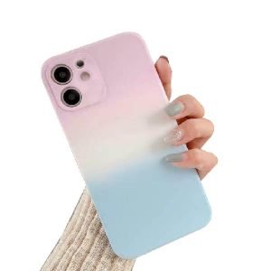 For Apple iPhone 12 Smart Shockproof Liquid Silicone Full Camera Protective Case Cover (Purple+Aqua)