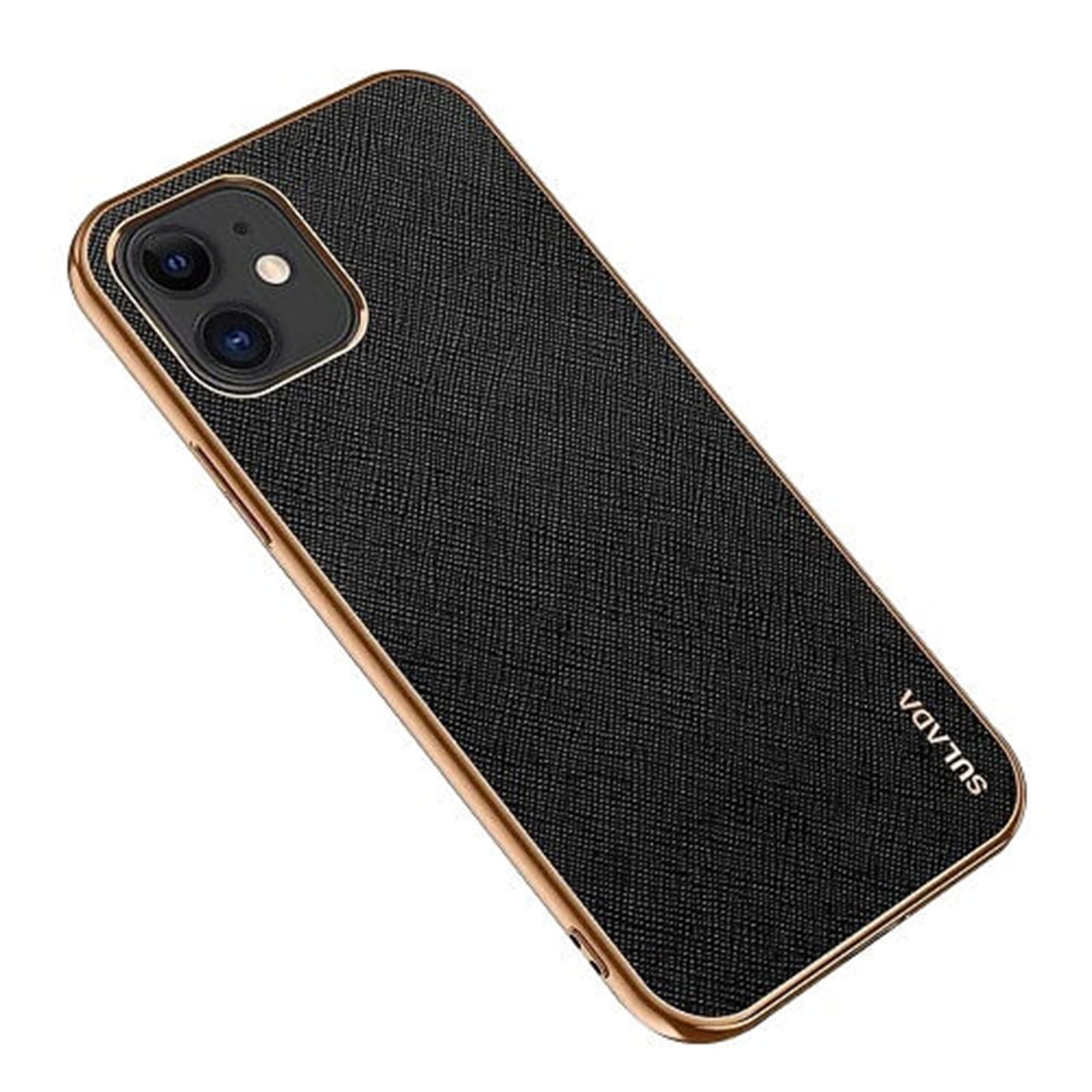 For Apple iPhone 12 Soft Leather Shockproof Luxury Stream Plating Elegant Case Cover (Black)