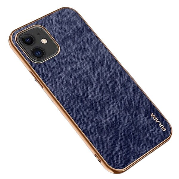 For Apple iPhone 12 Soft Leather Shockproof Luxury Stream Plating Elegant Case Cover (Blue)