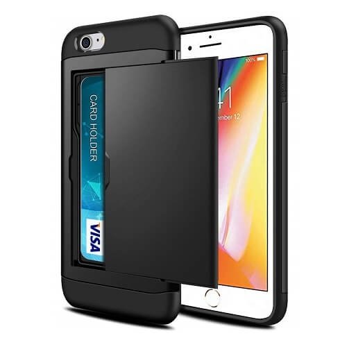 For Apple iPhone 7 Shockproof Card Slot Wallet Heavy Duty Case Tough 360 Case Cover (Black)