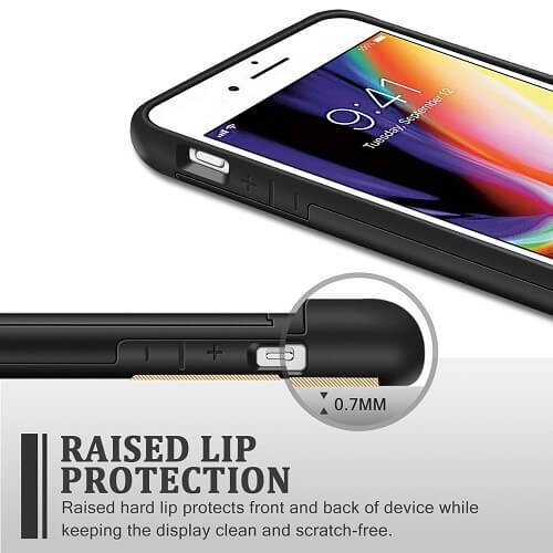 For Apple iPhone 7 Shockproof Card Slot Wallet Heavy Duty Case Tough 360 Case Cover (Black)