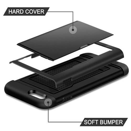 For Apple iPhone 7 Shockproof Card Slot Wallet Heavy Duty Case Tough 360 Case Cover (Black)