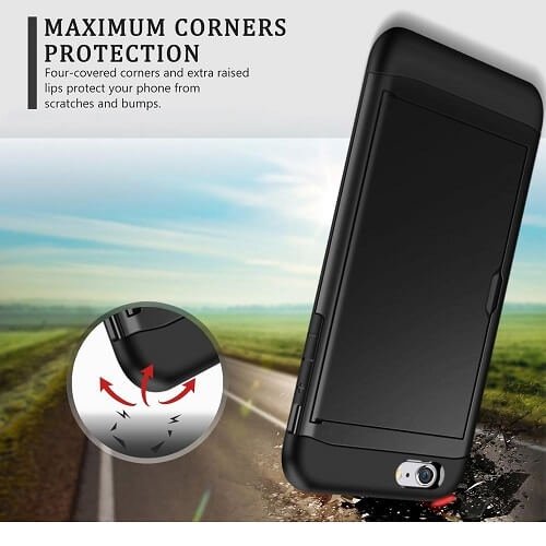 For Apple iPhone 7 Shockproof Card Slot Wallet Heavy Duty Case Tough 360 Case Cover (Black)