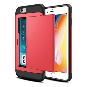 For Apple iPhone 7 Shockproof Card Slot Wallet Heavy Duty Case Tough 360 Case Cover (Red)