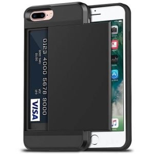 For Apple iPhone 8 Plus Shockproof Card Slot Wallet Heavy Duty Case Tough 360 Case Cover (Black)