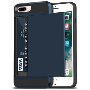 For Apple iPhone 8 Plus Shockproof Card Slot Wallet Heavy Duty Case Tough 360 Case Cover (Blue)