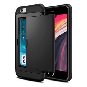 For Apple iPhone SE 2020 Shockproof Card Slot Wallet Heavy Duty Case Tough 360 Case Cover (Black)