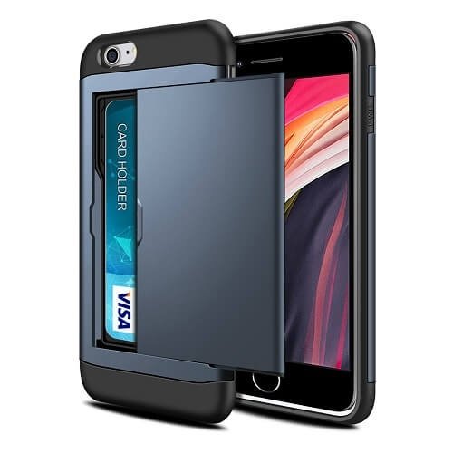 For Apple iPhone SE 2020 Shockproof Card Slot Wallet Heavy Duty Case Tough 360 Case Cover (Blue)