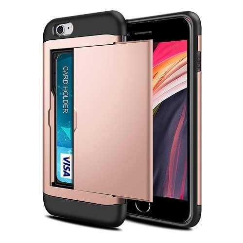 For Apple iPhone SE 2020 Shockproof Card Slot Wallet Heavy Duty Case Tough 360 Case Cover (Rose Gold)