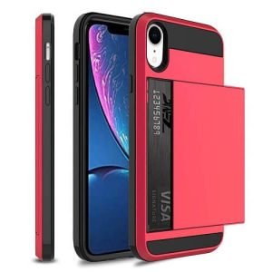 For Apple iPhone XR Shockproof Card Slot Wallet Heavy Duty Case Tough 360 Case Cover (Red)