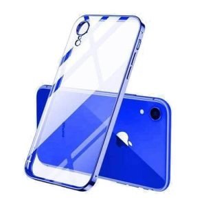 For Apple iPhone XR Smart Shockproof Luxury Stream Electro Plating Clear Elegant Case Cover (Blue)