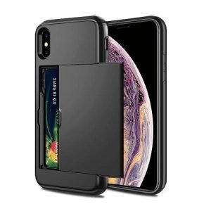 For Apple iPhone XS Max Shockproof Card Slot Wallet Heavy Duty Case Tough 360 Case Cover (Black)