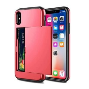 For Apple iPhone XS Max Shockproof Card Slot Wallet Heavy Duty Case Tough 360 Case Cover (Red)