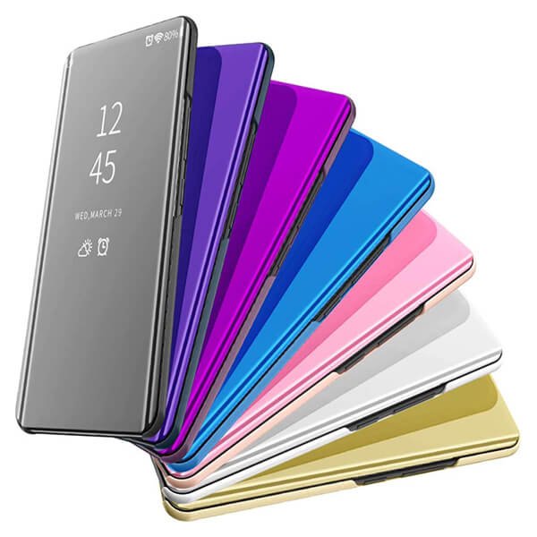 For Samsung Galaxy A8 2018 Luxury Mirror View Flip PU Shockproof Protective Case Cover (Blue)