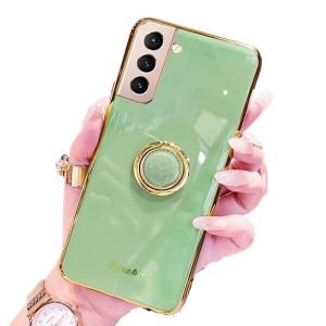 For Samsung Galaxy S21 Ring Case Shockproof Luxury Stream Plating Elegant Cover Case (Green)