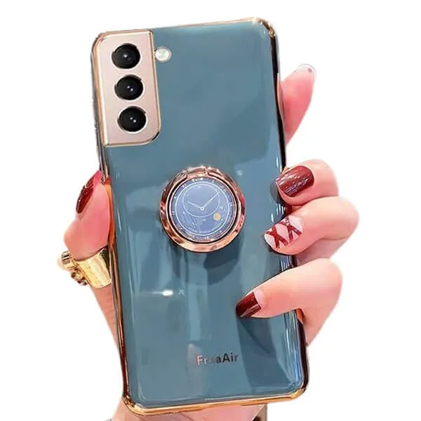 For Samsung Galaxy S21 Ring Case Shockproof Luxury Stream Plating Elegant Cover Case (Grey)