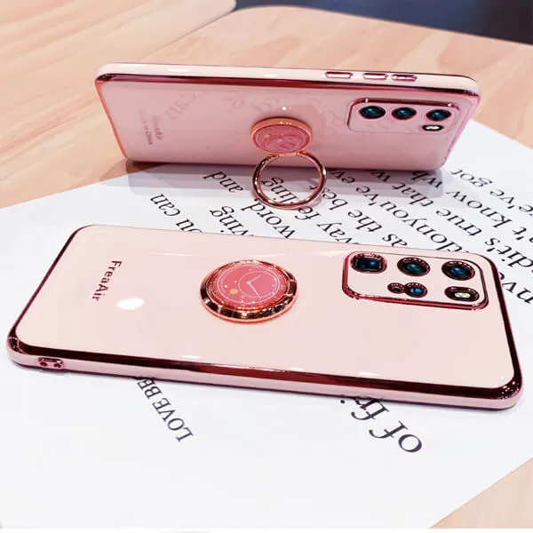 For Samsung Galaxy S21 Ring Case Shockproof Luxury Stream Plating Elegant Cover Case (Grey)