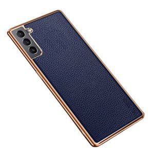 For Samsung Galaxy S21 Soft Leather Shockproof Luxury Stream Plating Elegant Case Cover (Blue)