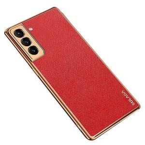 For Samsung Galaxy S21 Soft Leather Shockproof Luxury Stream Plating Elegant Case Cover (Red)