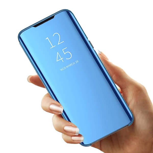 For Samsung Galaxy S8 Luxury Mirror View Flip PU Shockproof Protective Case Cover (Blue)