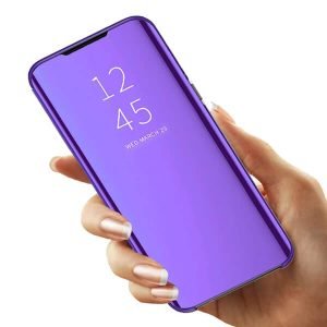 For Samsung Galaxy S8 Plus Luxury Mirror View Flip PU Shockproof Protective Case Cover (Purple)