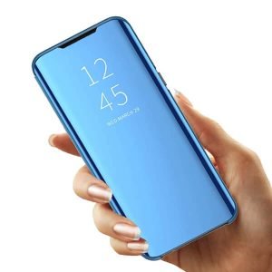 For Samsung Galaxy S9 Luxury Mirror View Flip PU Shockproof Protective Case Cover (Blue)