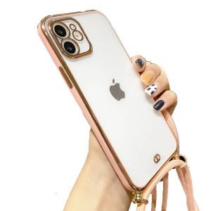 For iPhone 11 Luxury Stream Electro Plating With Chain Elegant Case Cover (Pink)