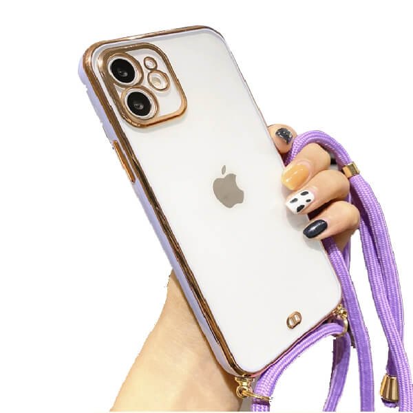 For iPhone 12 Luxury Stream Electro Plating With Chain Elegant Case Cover (Purple)