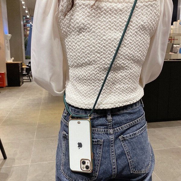 For iPhone 12 Luxury Stream Electro Plating With Chain Elegant Case Cover (Purple)