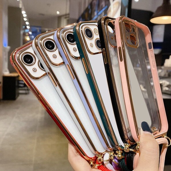 For iPhone 12 Luxury Stream Electro Plating With Chain Elegant Case Cover (Purple)