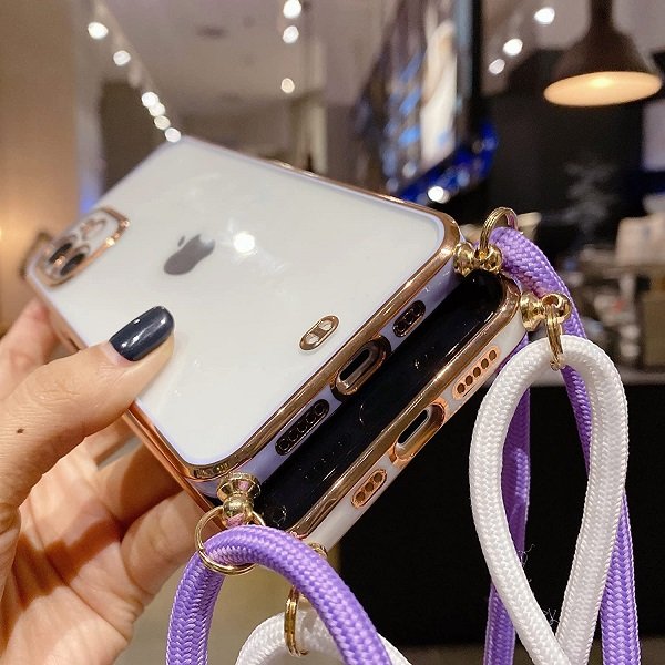 For iPhone 12 Luxury Stream Electro Plating With Chain Elegant Case Cover (Purple)