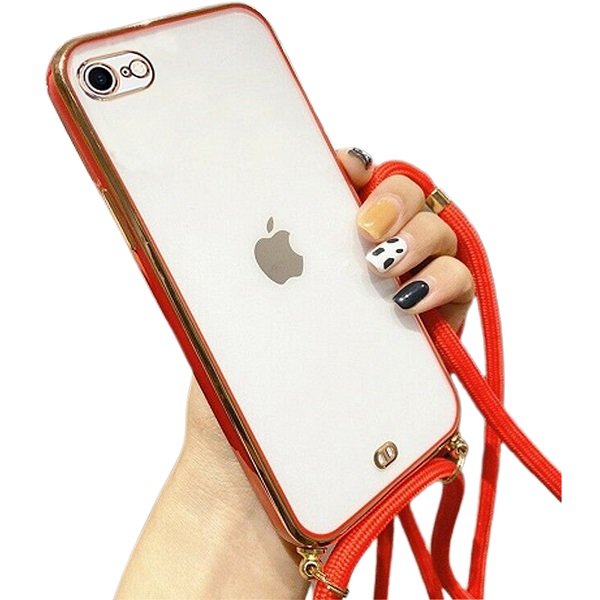 For iPhone 7 Luxury Stream Electro Plating With Chain Elegant Case Cover (Red)