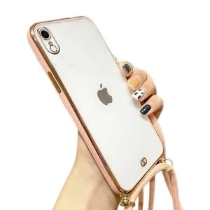 For iPhone XR Luxury Stream Electro Plating With Chain Elegant Case Cover (Pink)