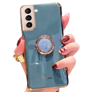 For Samsung Galaxy S21 Plus Ring Case Shockproof Luxury Stream Plating Elegant Cover Case (Grey)