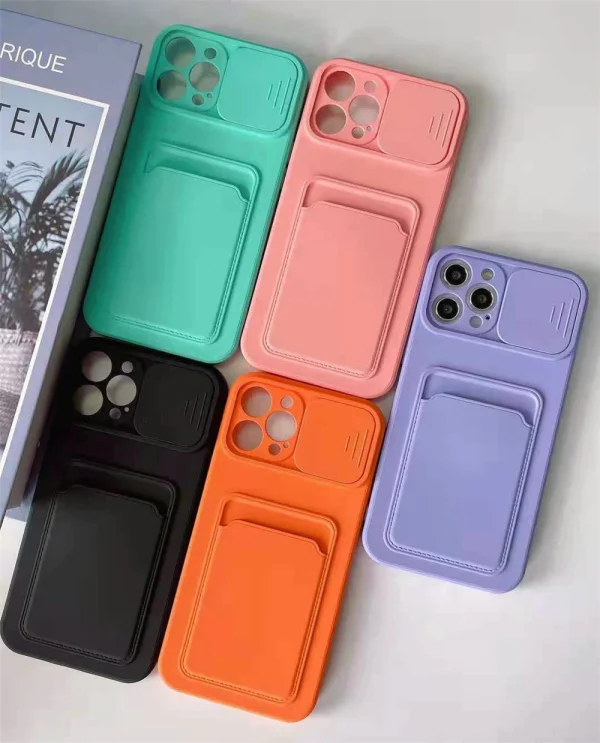 For Apple iPhone 11 Smart Shockproof Slide Camera Protector Card Slots Wallet Case Cover (Pink) - Image 3