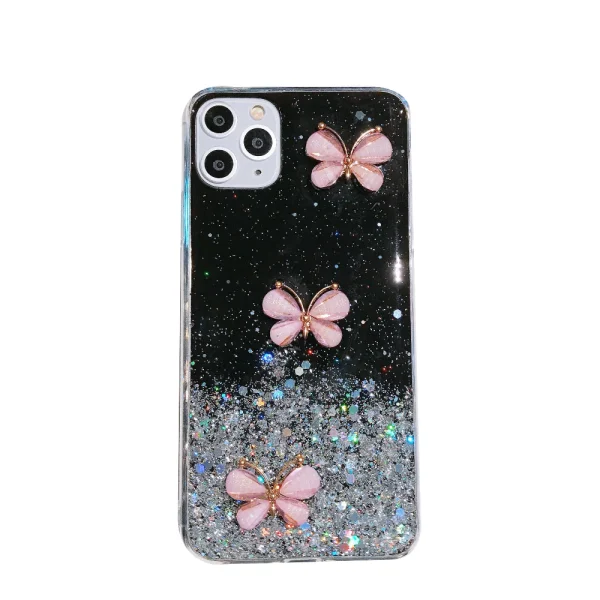 For Apple iPhone 11 Pro Max Smart Shockproof Glitter Crystal butterfly Wrist Strap Case Cover (Black) - Image 7