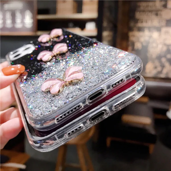 For Apple iPhone 8 Smart Shockproof Glitter Crystal butterfly Wrist Strap Case Cover (Black) - Image 9