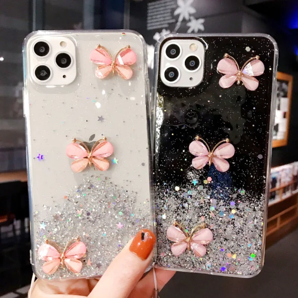 For Apple iPhone 11 Smart Shockproof Glitter Crystal butterfly Wrist Strap Case Cover (White) - Image 10
