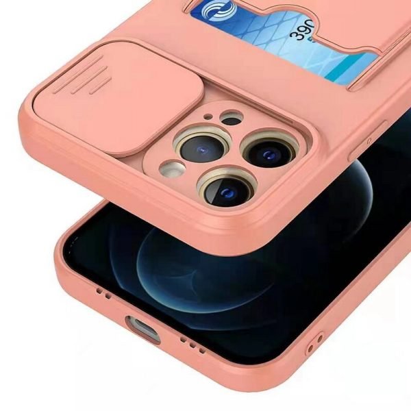 For Apple iPhone 11 Smart Shockproof Slide Camera Protector Card Slots Wallet Case Cover (Pink) - Image 4