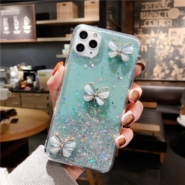 For Apple iPhone 11 Pro Smart Shockproof Glitter Crystal butterfly Wrist Strap Case Cover (Black) - Image 6