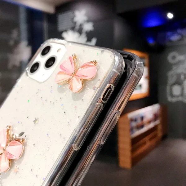 For Apple iPhone 11 Smart Shockproof Glitter Crystal butterfly Wrist Strap Case Cover (White) - Image 4